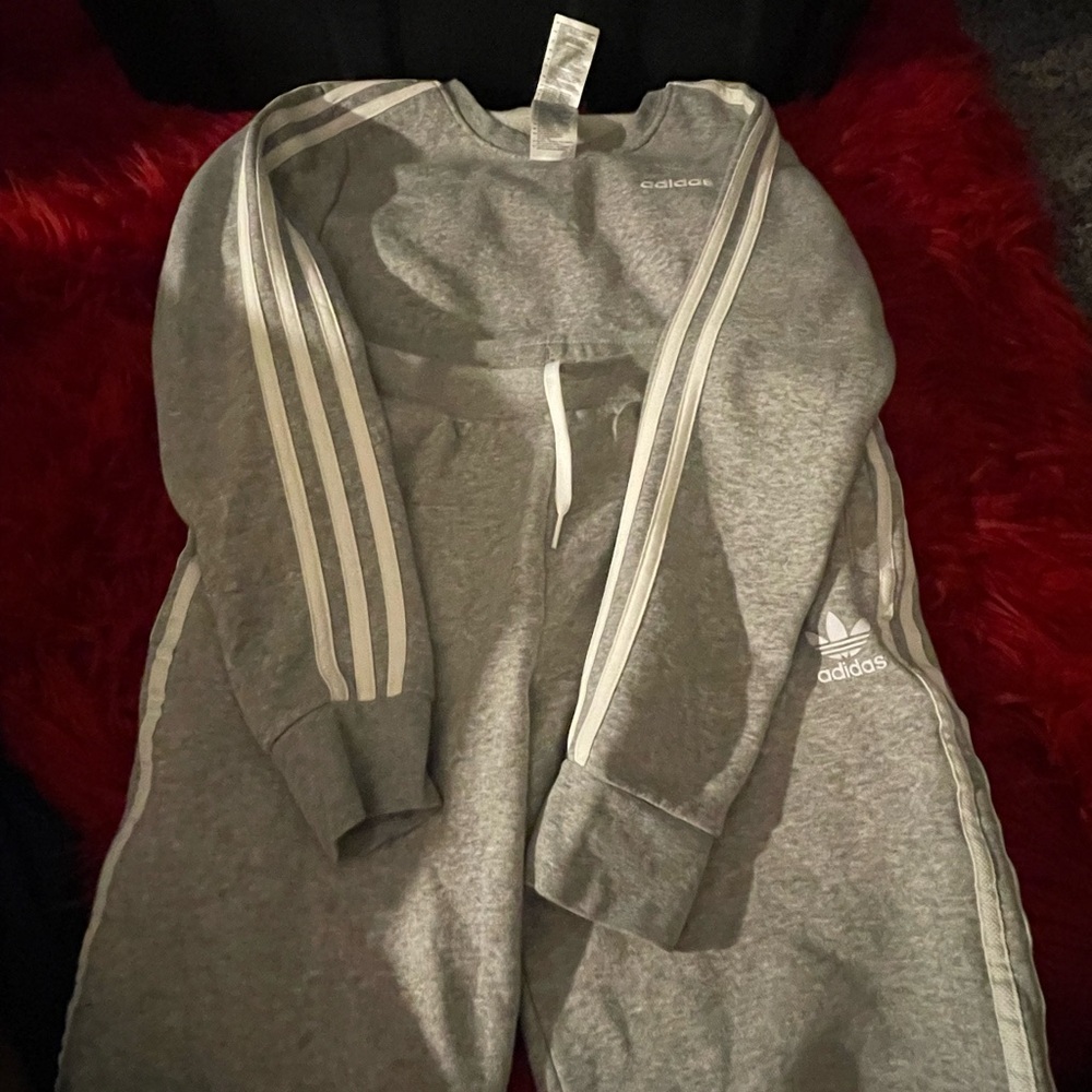 Adidas Heather Gray Tracksuit with White Accents